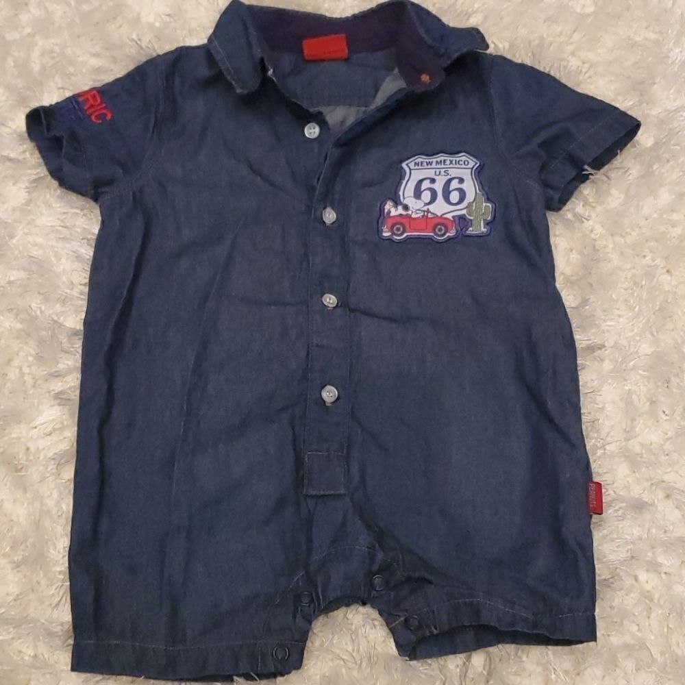 3-6 month boys denim collared onsie. Peanuts.